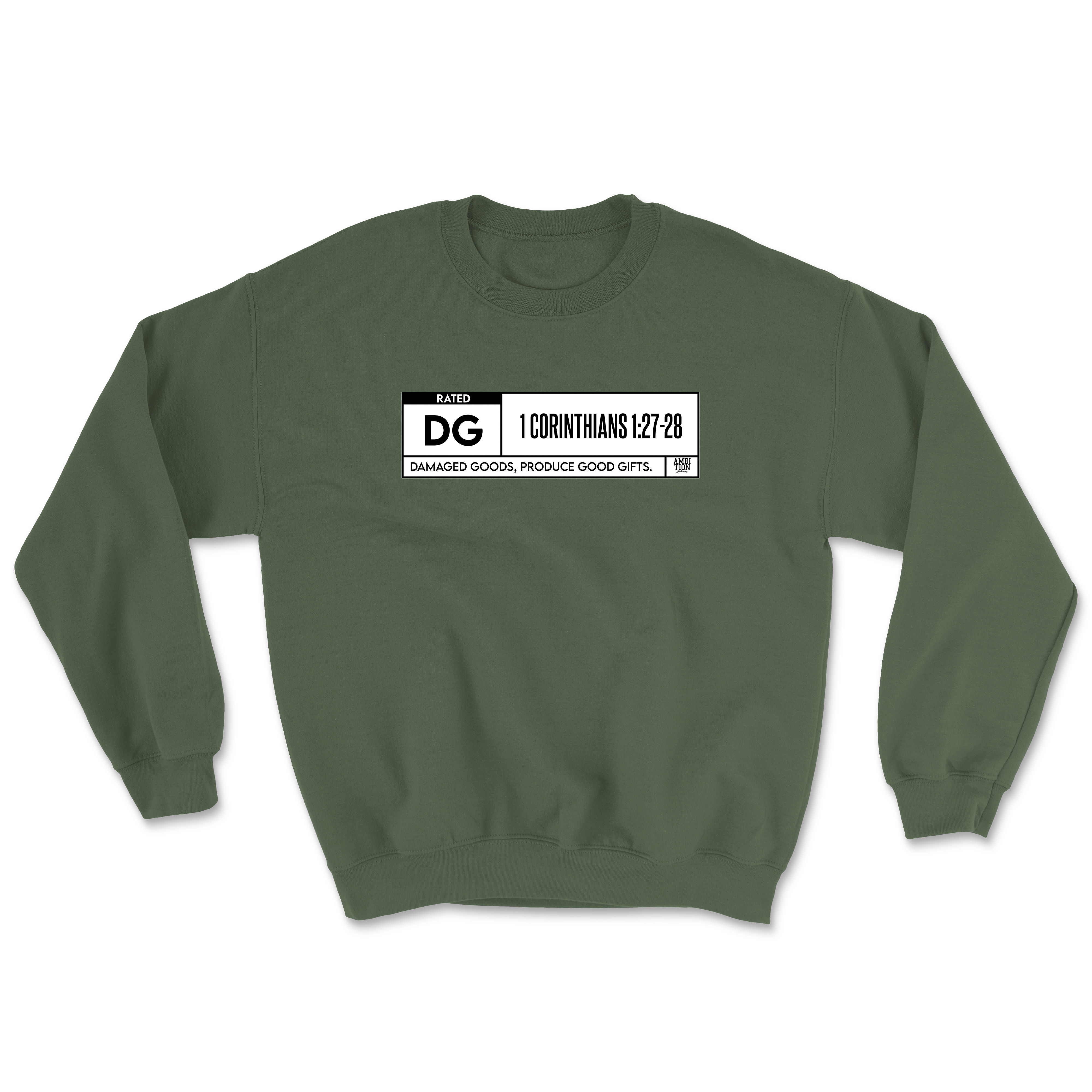 DAMEGE PRINT CREWNECK DAMAGED GOODS CREWNECK SWEATSHIRT – Ambition 